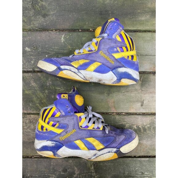 Vintage Reebok Retro Pump Shaq Attaq LSU Lakers Purple Yellow Shoes Men’s Sz 10 - Picture 3 of 10
